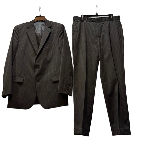 Brooks Brothers 1818 Fitzgerald black Pinstripe Wool Suit Mens 42L/36W 2 piece - Picture 1 of 7